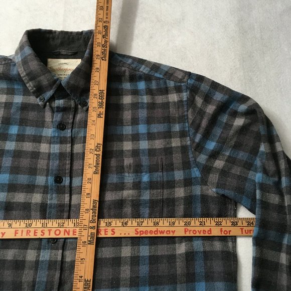 #7 Weatherproof Vintage Men's Flannel Shirt Sz L Grey Blue Plaid Copen Button Up - Picture 4 of 10